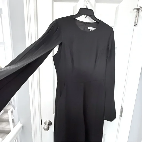 Trina Turk Monumental Crepe Slit-Sleeve Black Wide Leg Elegant JumpsuitSize 8